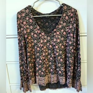 Lucky Brand Pink and Black Long Sleeve with Flowers and Flair Wrist